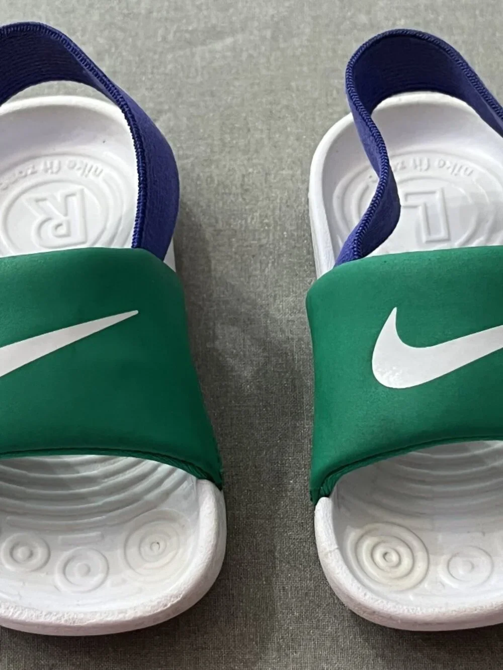 NIKE Kawa Slides Toddler 5C Boy Green Purple Strap Sandal Slides BV1094-300
